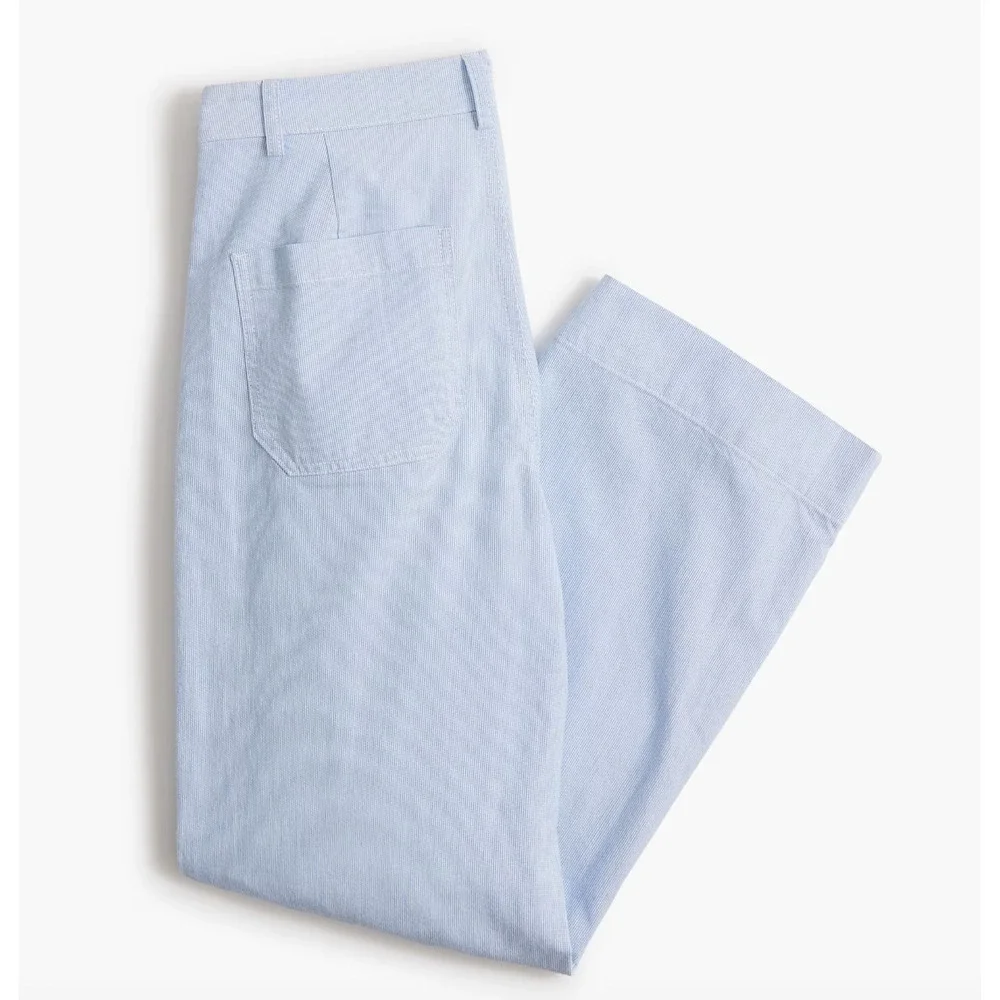 J.Crew Striped High Rise Wide Leg Cropped Pant Blue White Retro Preppy US 34 NWT